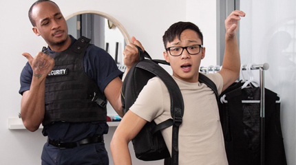 Handsome security hunk strips Twink