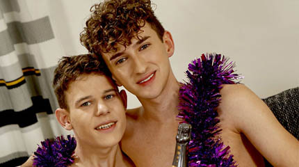 Cute Euro boys celebrating New Year