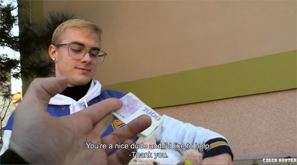 Helping a cute college blonde